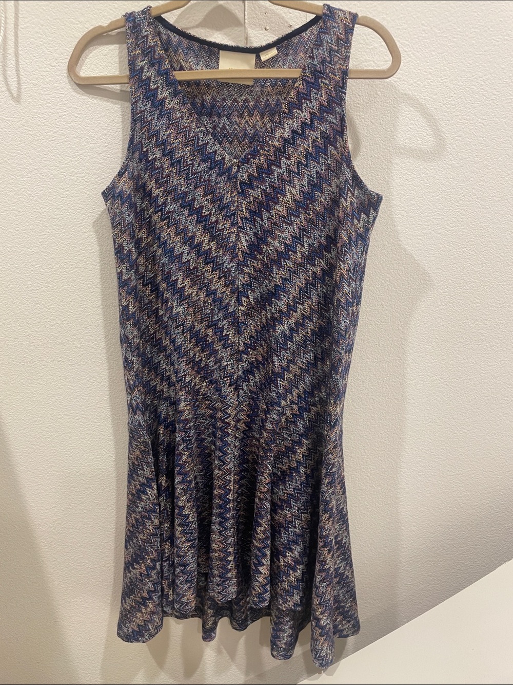 Maeve Navy and Cream Zigzag Knit High-Low Dress